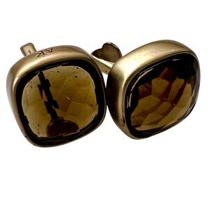 Gold Brown clip back vintage earrings